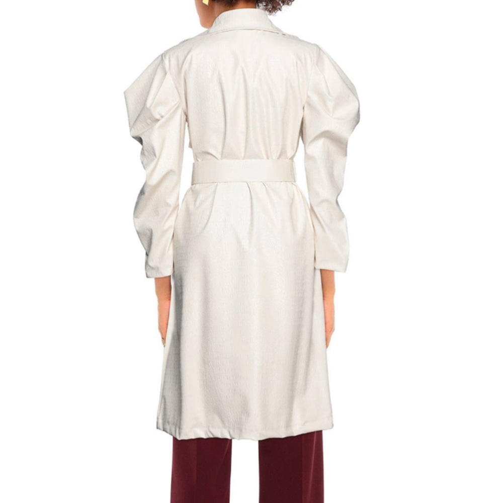 Faux Leather Single Breasted White trench w Statement Sleeve - Picture 4 of 15